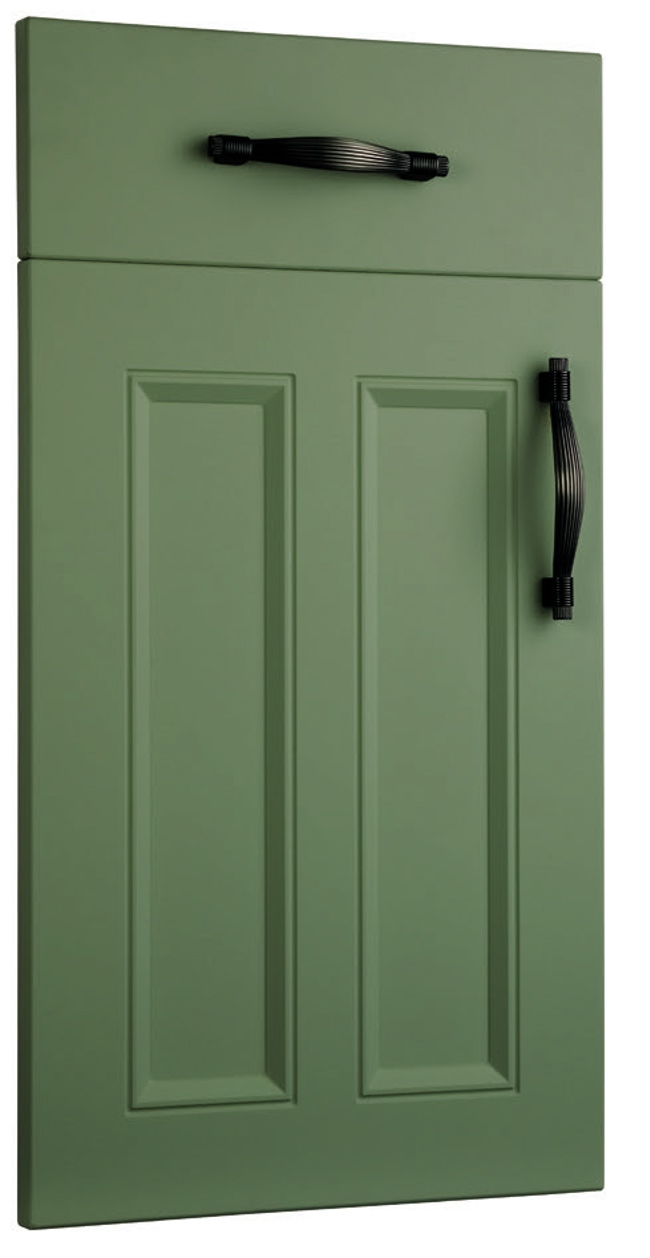 Cordoba door in a forest green with black metal handles